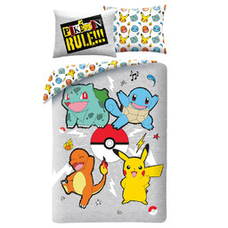Halantex Pościel dziecięca 140x200 Pokemon szara kolorowa poszewka