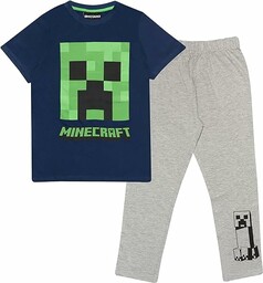 Popgear Dziewczęca Minecraft Creeper długa piżama zestaw niebieska/wrzosowa
