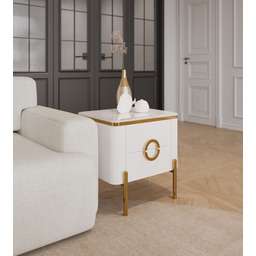 SZAFKA NOCNA Anne prostokątna, biały, ryflowany korpus, złote