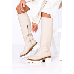 Beżowe kozaki na platformie POLSKA SKÓRA Casu 850-S-40