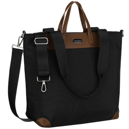 Duża, czarna shopperka damska na uchwytach i doczepianym