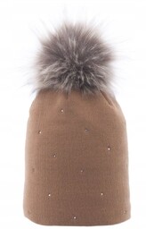 Czapka Damska Zimowa Z Pomponem Ocieplana Karmelowa Pompon