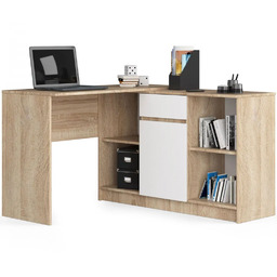 Edinos Nowoczesne Duże Biały Biurko Dąb + Dąb