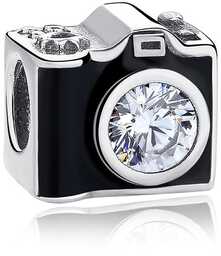 Rodowany srebrny charms do pandora aparat fotograficzny camera