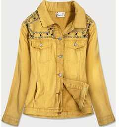 Jeansowa kurtka damska z dżetami i frędzlami żółta