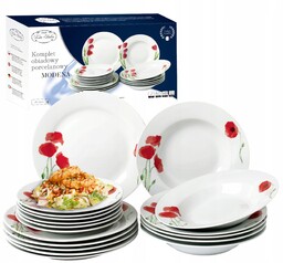 Serwis Obiadowy Porcelanowy Zestaw Talerzy Biały Na 6