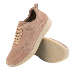 Lekkie zamszowe sneakersy męskie beżowe wygodne Ombre OM-FOSL-0205