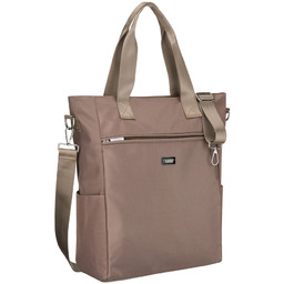 Beżowa shopperka damska na uchwytach i doczepianym pasku,