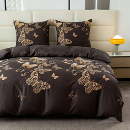 Pościel z bawełny syntetycznej czarna w złote motyle