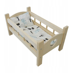 Łóżeczko Drewniane Grawer Serce Pościel Biały Las