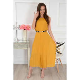 Sukienka maxi plisowana kopertowy dekolt musztardowa Aysel