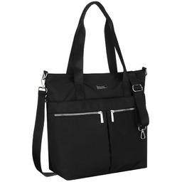 Jednokomorowa, czarna shopperka damska zamykana suwakiem - Peterson