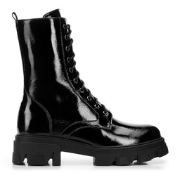 Damskie glany skórzane na grubej platformie czarno-grafitowe