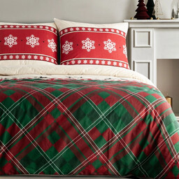 Pościel bożonarodzeniowa bawełniana czerwono-zielona w kratę PTT-029