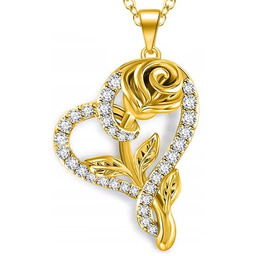 Naszyjnik pozłacany łańcuszek damski zawieszka serce z różą