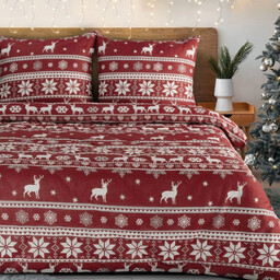 Pościel bożonarodzeniowa bawełniana biało-czerwona w renifery PTT-031
