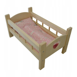 Łóżeczko Drewniane Grawer Serce + Pościel Królik