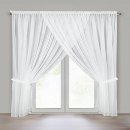 Firana biała zdobiona koronką z połyskującymi cekinami FCB-01