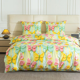 Pościel z bawełny syntetycznej 3D seledynowo-zółta w kolorowe