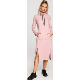 Różowa dresowa sukienka midi z lampasami M688, Kolor