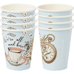 Zestaw 8 niebieskich papierowych kubków Alicja w Krainie