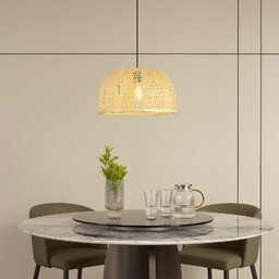 Lampa Wisząca Lindby, Dabila, ściemnialny, drewniany, salon, bambus,