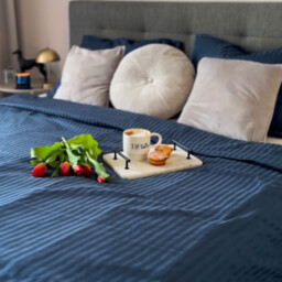Pościel hotelowa adamaszkowa 200x200 granatowa niebieska hotelowa PREMIUM
