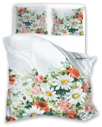 Pościel z satyny bawełnianej biała z nadrukiem