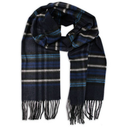 Granatowo-Niebieski Szalik Firmy V.Fraas -Cashmink- z Frędzlami, Męski,