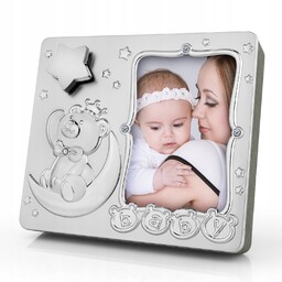 Ramka na Zdjęcie Posrebrzana z Pozytywką na Chrzest