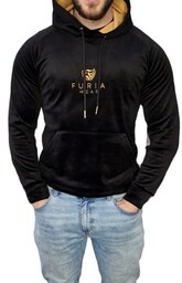 Bluza welurowa czarna męska z kapturem