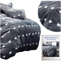 Pościel Satyna Bawełniana w Serduszka Szara A1000 160x200NP