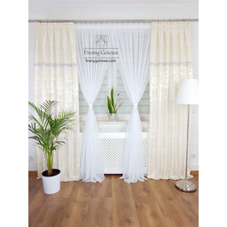 Firanka Z Zasłonkami Komplet Ecru Sypialnia Salon Balkon