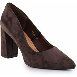 Czółenka na słupku w szpic zamszowe czekoladowe Sergio