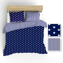 Extrapościel Pościel bawełniana 140x200 R006 biała granatowa gwiazdki