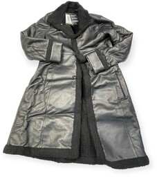 Skórzany płaszcz męski czarny REAL LEATHER L