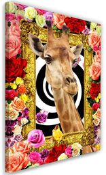 Obraz na płótnie, Żyrafa i kolorowe róże 40x60