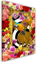 Obraz na płótnie, Papuga i kolorowe kwiaty 40x60