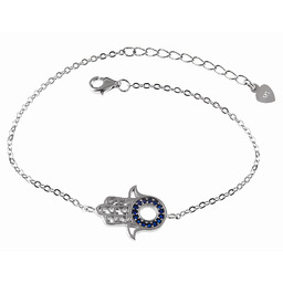 Elegancka rodowana srebrna bransoleta celebrytka dłoń fatimy cyrkonie