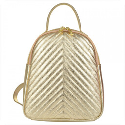 Złoty plecak damski pikowany ze skóry naturalnej