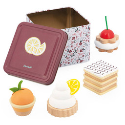 Zestaw drewnianych ciastek w metalowej puszce Twist Janod