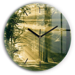 Zegar ścienny dekoracyjny cichy Promienie słoneczne Las fi30