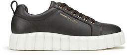 Damskie sneakersy skórzane na grubej platformie ciemny brąz