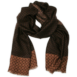 Brązowo-Beżowy Elegancki Szalik V.Fraas, Przejściowy, Cienki, Wzór Geometryczny,