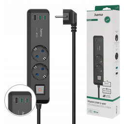 Listwa zasilająca Hama Usb 65W Schuko 2 gniazda