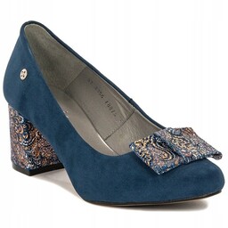 Granatowe czółenka Maciejka 3356A-17 słupek skóra zamszowa r.40