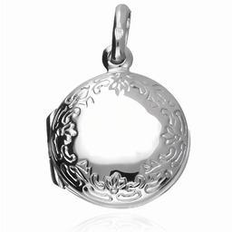 Elegancki okrągły otwierany srebrny wisior sekretnik z grawerowanym