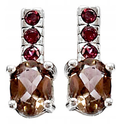 Srebrne kolczyki 925 z kwarcem dymnym i rodolitem