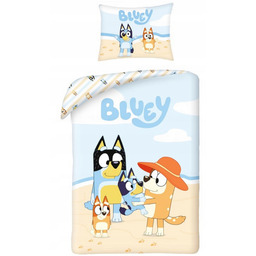 Pościel bawełniana 140x200 Bluey plaża dla dziecka piesek