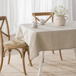 Obrus lniany z koronką, naturalny len, 130x180 cm,